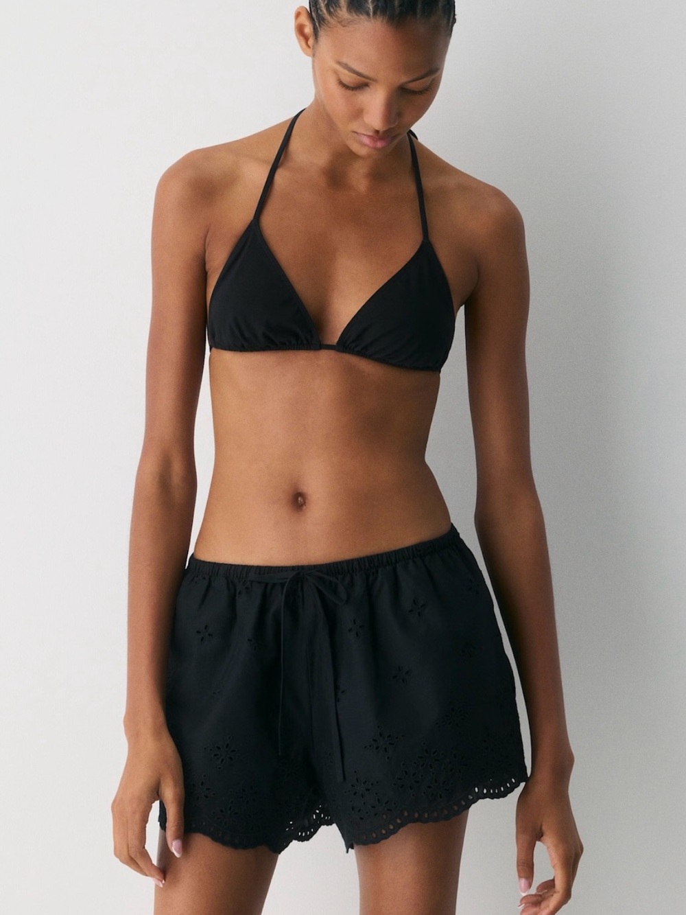 Aritzia Little Moon Black Embroidered Cotton Message Shorts